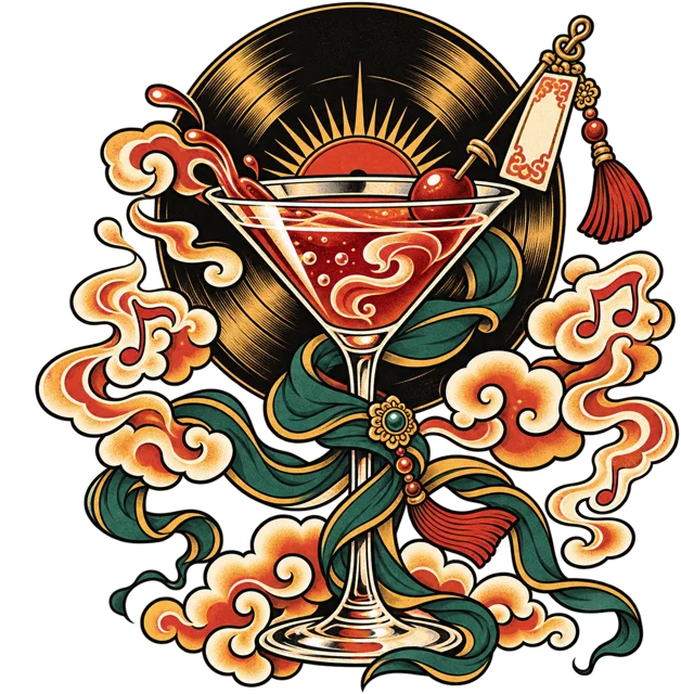 黑膠唱片光環下的馬丁尼杯